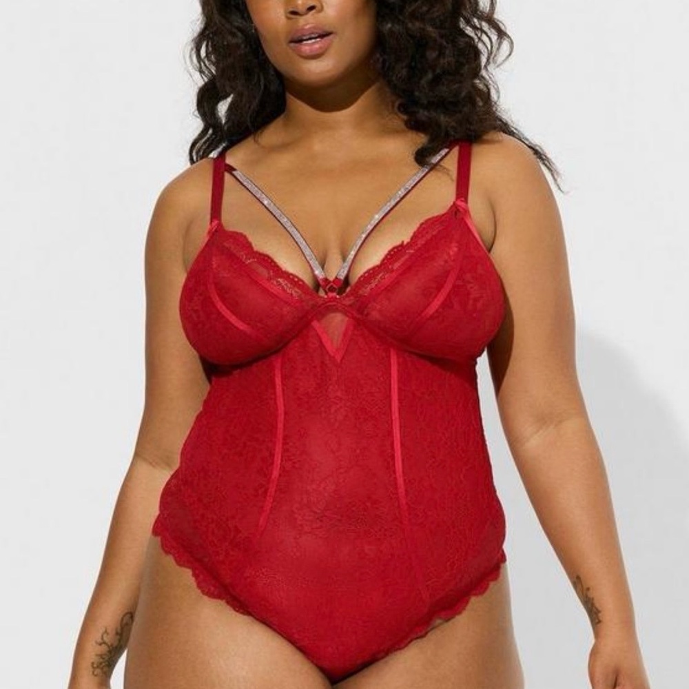 Torrid Red Lace Bra Bodysuit